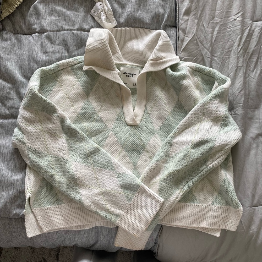 Mint Green and White Argyle Sweater